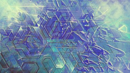 Mosaic blue background. Glowing composition with triangle tiling.