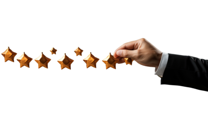 Bussiness manhand hold up golden star for Personal Talent isolated on white background