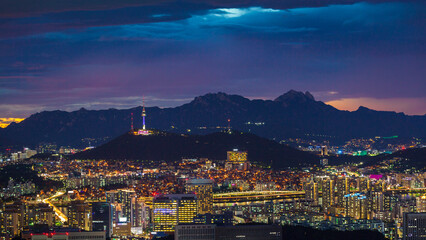 Seoul City skyline and downtown and Skyscraper View of Seoul at night   is The best view and beautiful of South Korea.