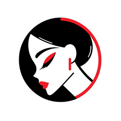 Makeup Artist vector icon in minimalistic, black and red line work, japan web