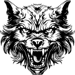 Fototapeta premium Scary Vintage Wolf Head, Hand drawn wolf head Illustration on a transparent background