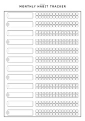 Monthly Habit Tracker Planner Template Sheet, Minimal and Simple Monthly Habit Tracker Planner Template