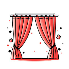 Stage curtains vector icon in minimalistic, black and red line work, japan web - obrazy, fototapety, plakaty