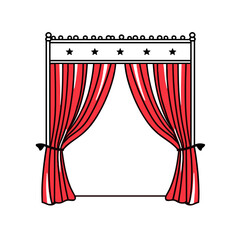 Stage curtains vector icon in minimalistic, black and red line work, japan web