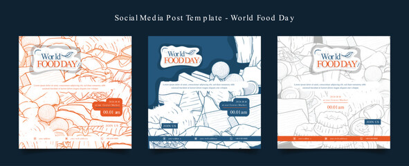 Social media post template with indonesian street food background in doodle art for food day design