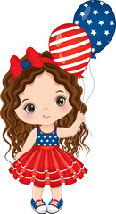 Vector Cute Little Girl Celebrating Independence Day of America