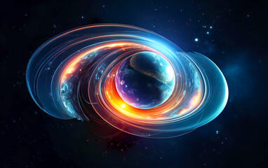  Saturn planet with aura wave swirling.wonderful of galaxy space.science concepts