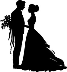 Bride and groom Silhouette, Wedding icon, New family Illustration on a transparent background