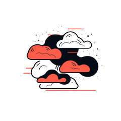 Fog vector icon in minimalistic, black and red line work, japan web