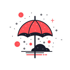 Rain vector icon in minimalistic, black and red line work, japan web