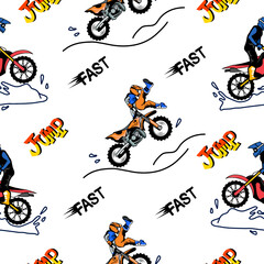 extreme Motorbike cartoon pattern design .motorcycle extreme pattern for kids clothing, printing, fabric ,cover.motorcycle extreme dirty seamless pattern.