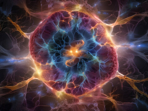 A Neuron Cell and Its Glowing Friends: A Creative and Eye-Catching Image