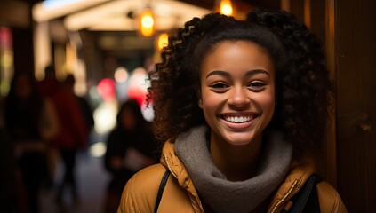 Obraz premium Portrait of a young african american woman with afro hairstyle in the city