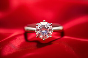 Luxury diamond ring isolated on white background on red background