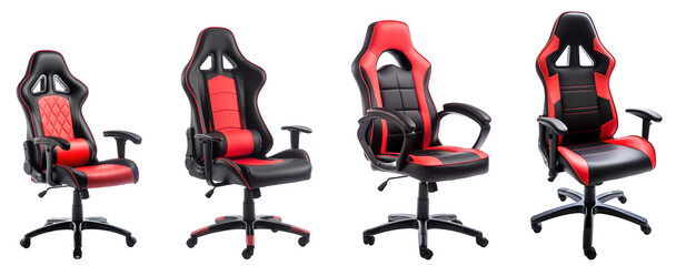 Red and black gaming chair isolated on transparent background generative aibackground generative ai