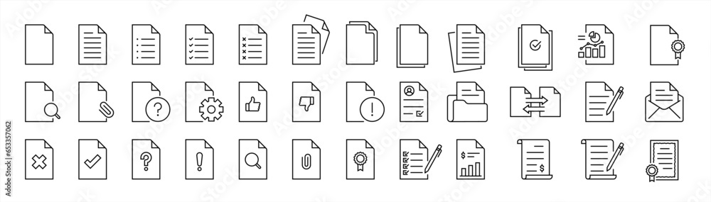 Fototapete Document and file type related line icons. Docs format vector linear icon set. Vector 10 eps.
