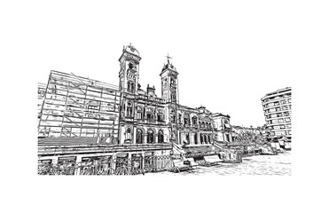 Fototapeta premium Building view with landmark of San Sebastian is the city in Spain. Hand drawn sketch illustration in vector.