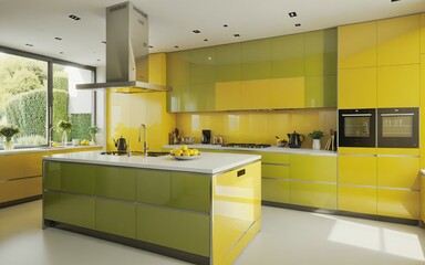Modern kitchen interior in green and yellow