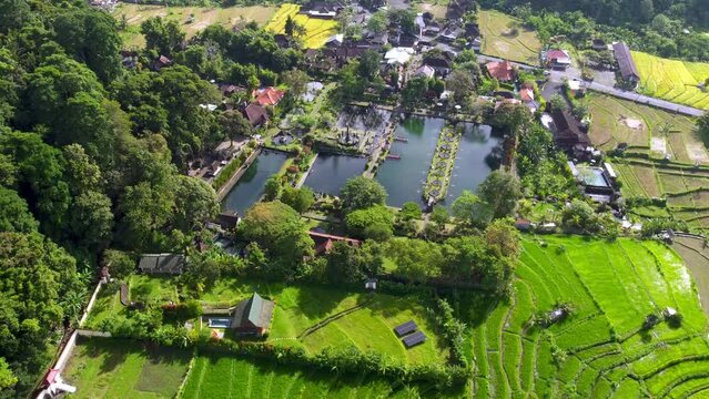 Tirta Gangga Water Temple from drone above view