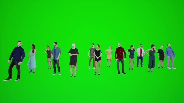 3D animation of the gathering of Europeans in front of the school in London in chroma key green screen