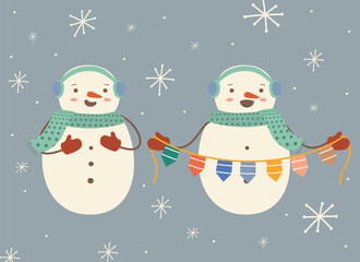 two cute and bright snowmen