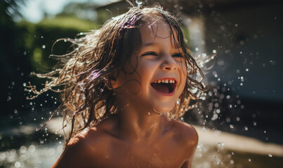 Obraz premium happy kid having fun with water, splash water