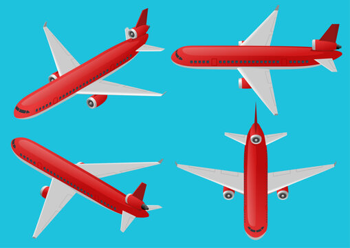 Isometric illustration of a set of airplanes