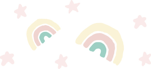Fototapeta premium Simple Scandinavian Style Vector Illustration with Rainbow, Stars. Lovely Nursery Art with Pastel Color Doodles Isolated on a Light Beige Background. Funny Infantile Style Boho Print.