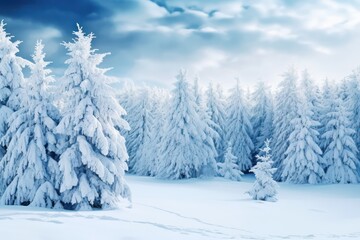 Fototapeta premium Winter Background with Snow, Frost, and Pine Trees: Perfect for White Christmas Decorations and Holiday Wallpaper, Generative AI