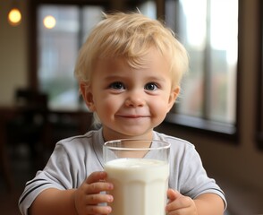 Glass of milk and mustache, funny cute drink image. Nutritional liquid from lactose. The product of regular milking of the udder of a cow or goat. Source of protein and calcium and high fat content.