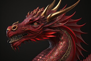 Red dragon isolated on black background with clipping path