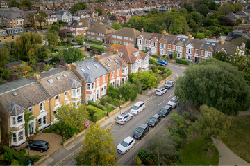 Aerial view of residential houses in south west London