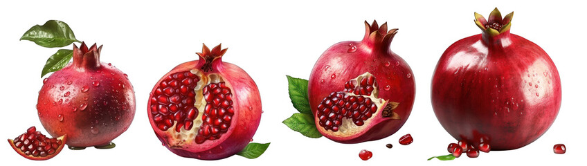 Pomegranates isolated on transparent background generative ai - obrazy, fototapety, plakaty