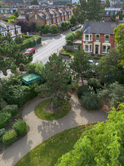 Aerial view of residential houses in south west London
