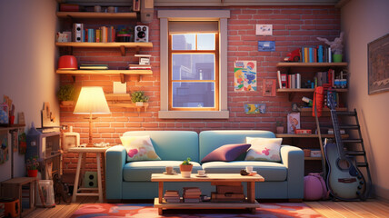 neat and minimalist living room 3D rendered illustration