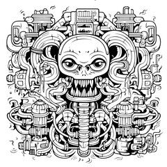 Robot Animal Universe. Coloring books for children and adults as well as tattoo sketches. 