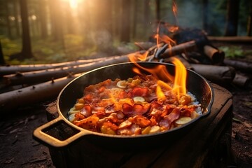 breakfast freshly cooked over the fire generative ai - obrazy, fototapety, plakaty