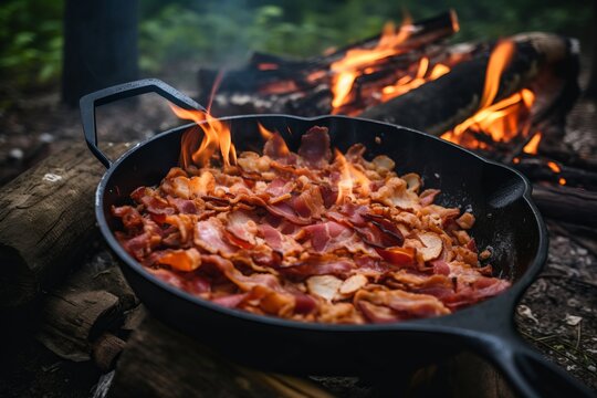 breakfast freshly cooked over the fire generative ai