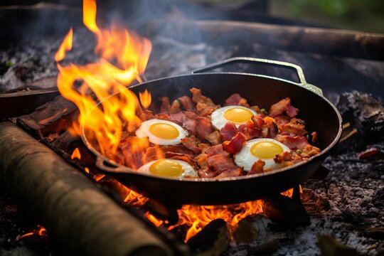breakfast freshly cooked over the fire generative ai