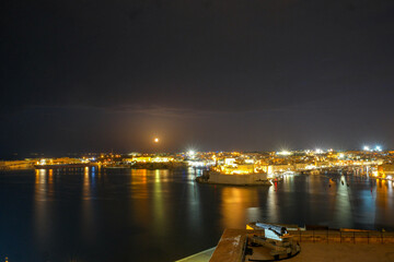 Valletta at night. It is considered one of the most historically secured cities in the world, as it is surrounded by a ring of bastions.