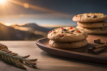 chocolate chip cookies on table - obrazy, fototapety, plakaty