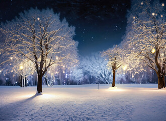 Winter Wonder Land, Park with lights in winter season, Christmas, 