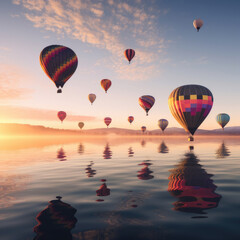 Naklejka premium colorful hot air balloons floating at sunrise Background