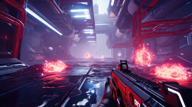 Playing first-person shooter game 