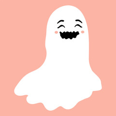 Cute smiling ghost. Halloween element.  Vector illustration
