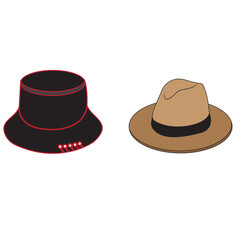 Set summer hat isolated on white background. Vector illustration.Different male hats. Fashion and vintage man hat collection vector image, derby and bowler, cowboy and peaked cap, 
