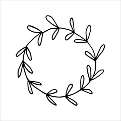 Cute hand-drawn wreath. Hand-drawn vector illustration. Winter elements for greeting cards, posters, stickers, and seasonal design.