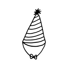 Cute hand-drawn party hat. Hand-drawn vector illustration. Winter element for greeting cards, posters, stickers, and seasonal design.
