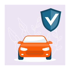Car insurance concept. Car under an umbrella, protection from danger, providing security. Vector illustration flat design.