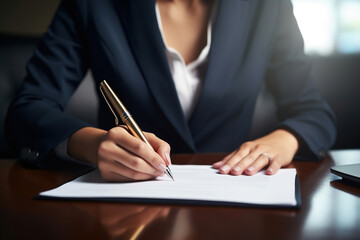 Businesswoman signing official contract, formal document